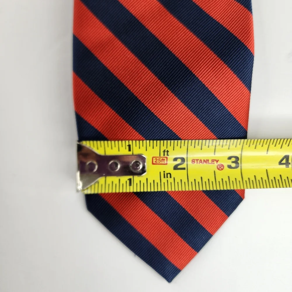 J.CREW Redish Orange & Blue Stripe Silk Tie.